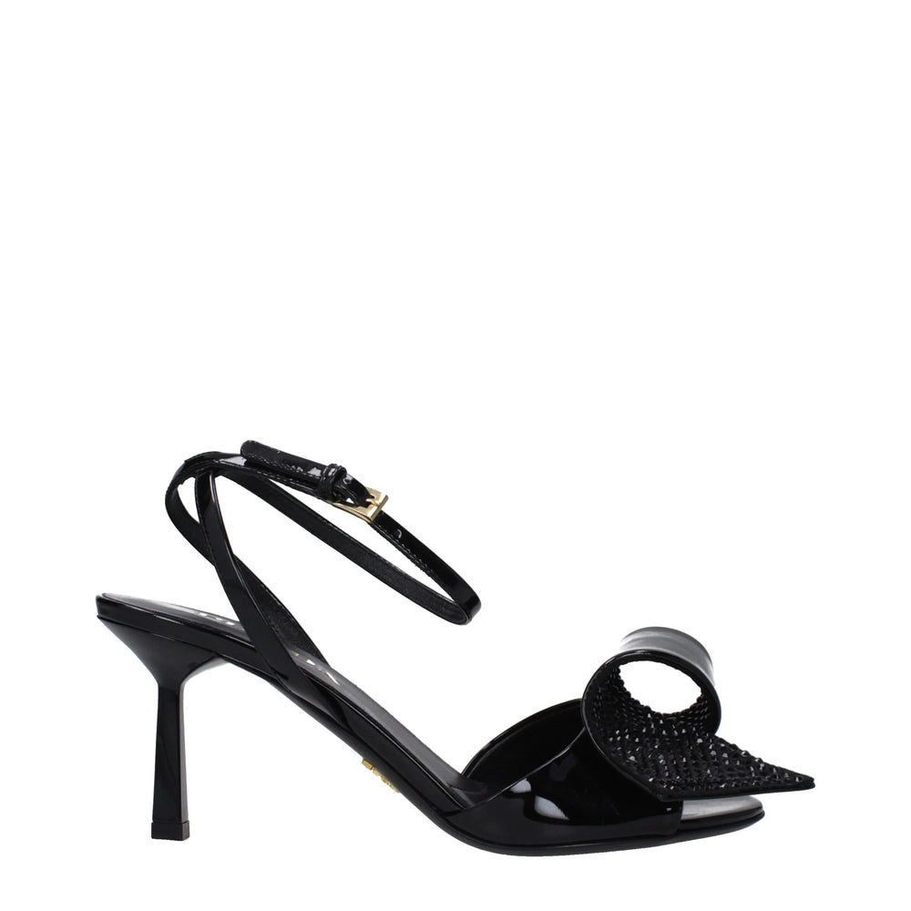 Prada Black Leather Stiletto Heels Sandals