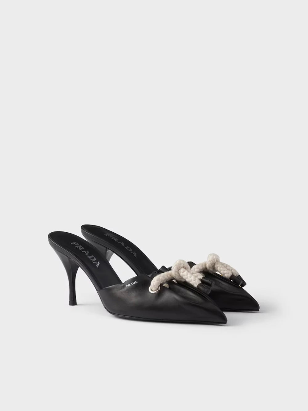 Prada Black Nappa Leather Rope Detail Sandals - Sandals