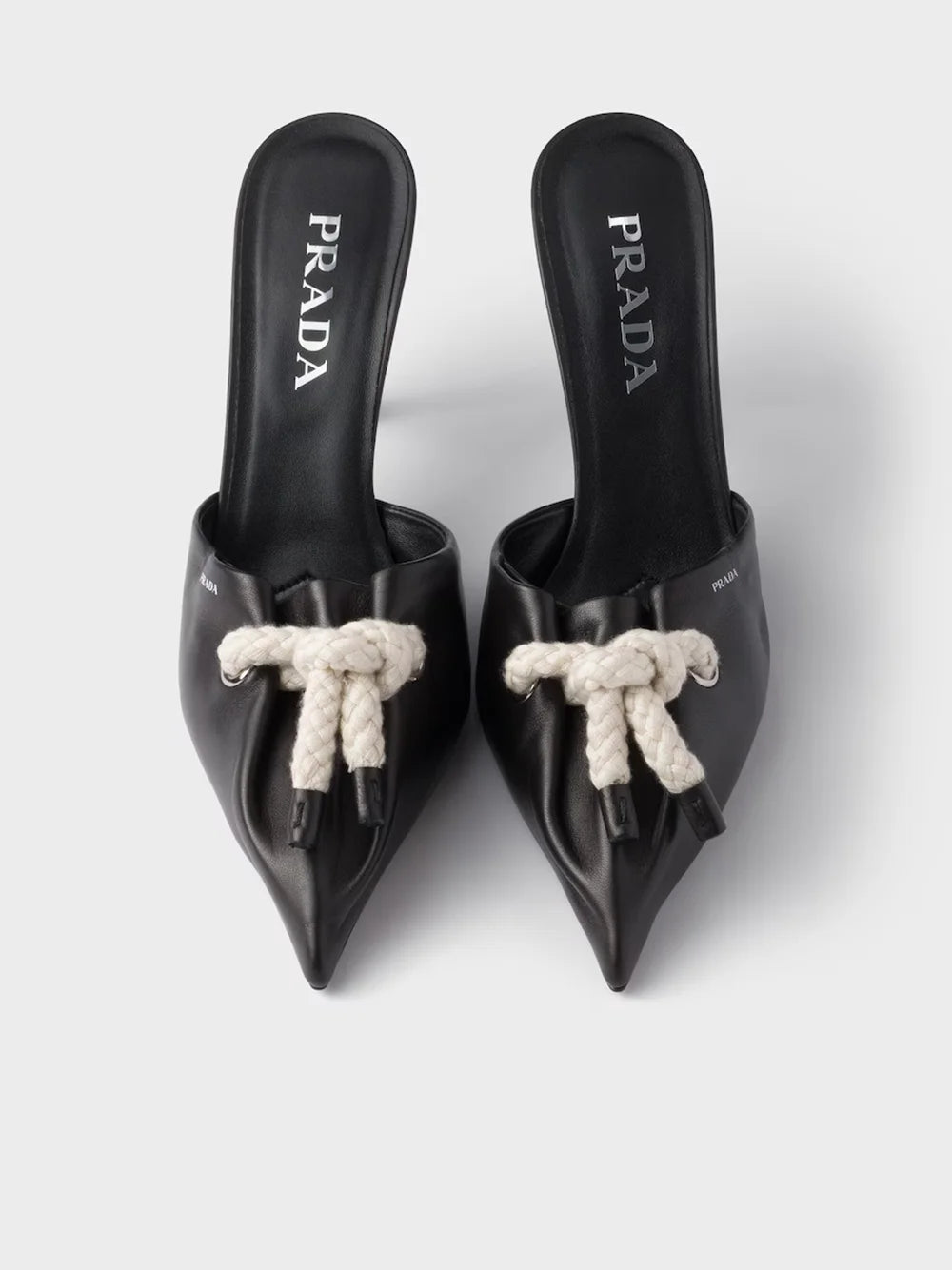 Prada Black Nappa Leather Rope Detail Sandals - Sandals