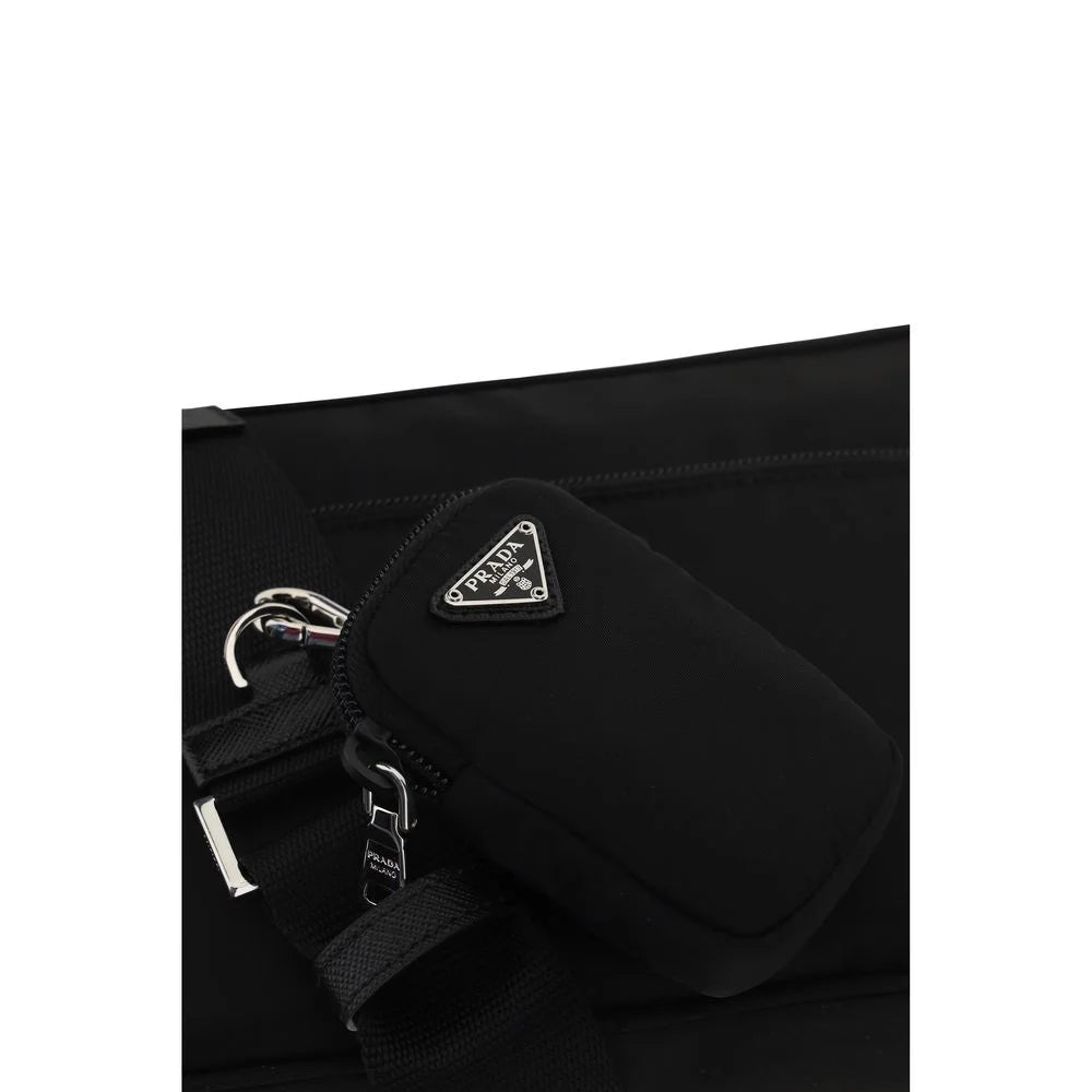 Sac à épaule en nylon noir Prada