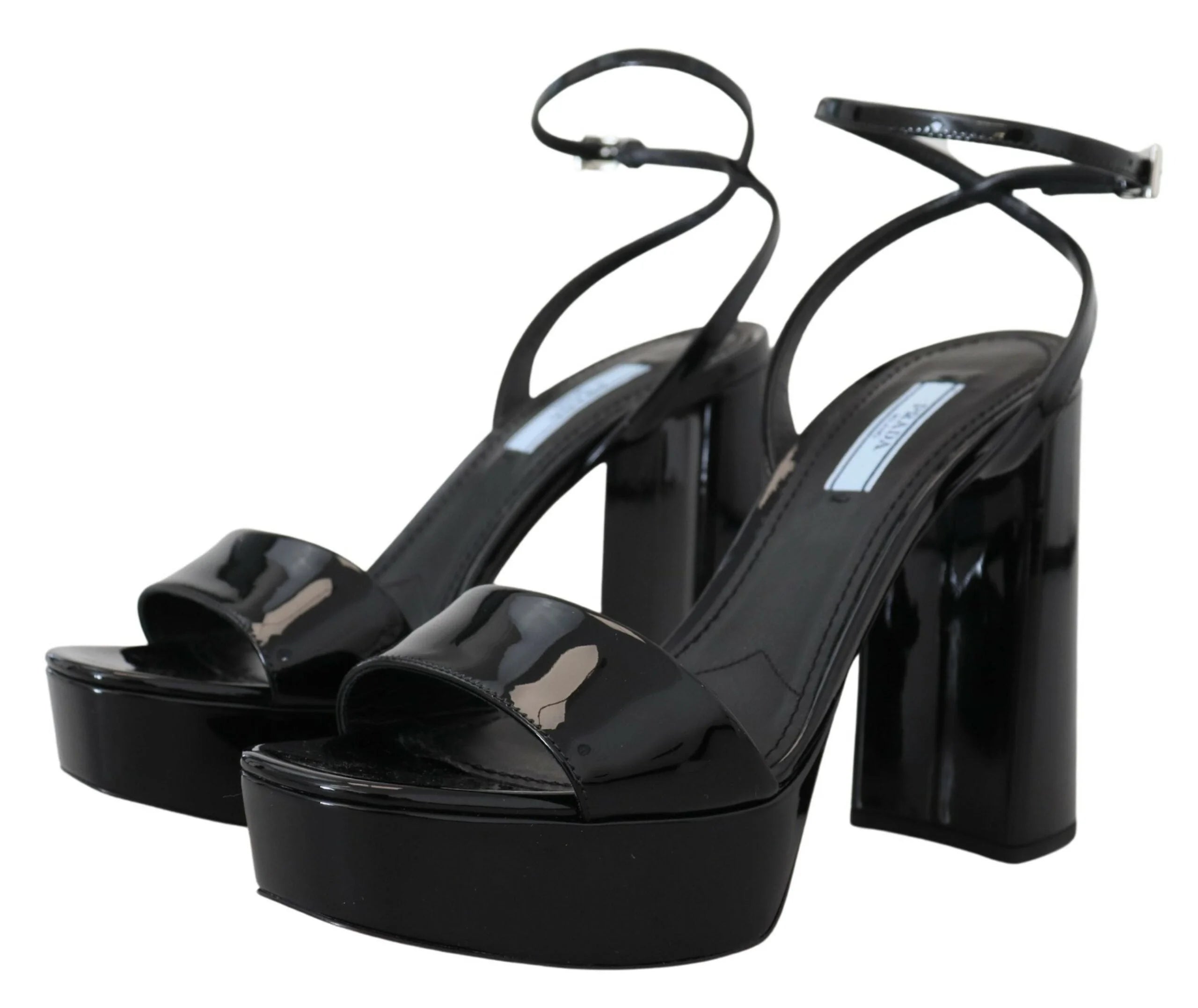 Prada Black Patent Sandals Ankle Strap Heels Leather - EU35/US4.5 - Sandals