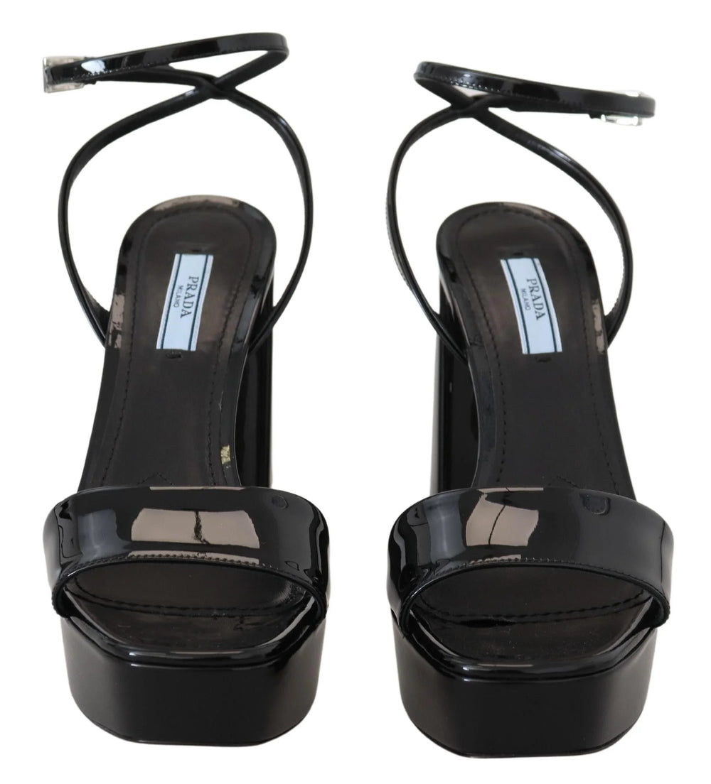 Prada Black Patent Sandals Ankle Strap Heels Leather - EU35/US4.5 - Sandals