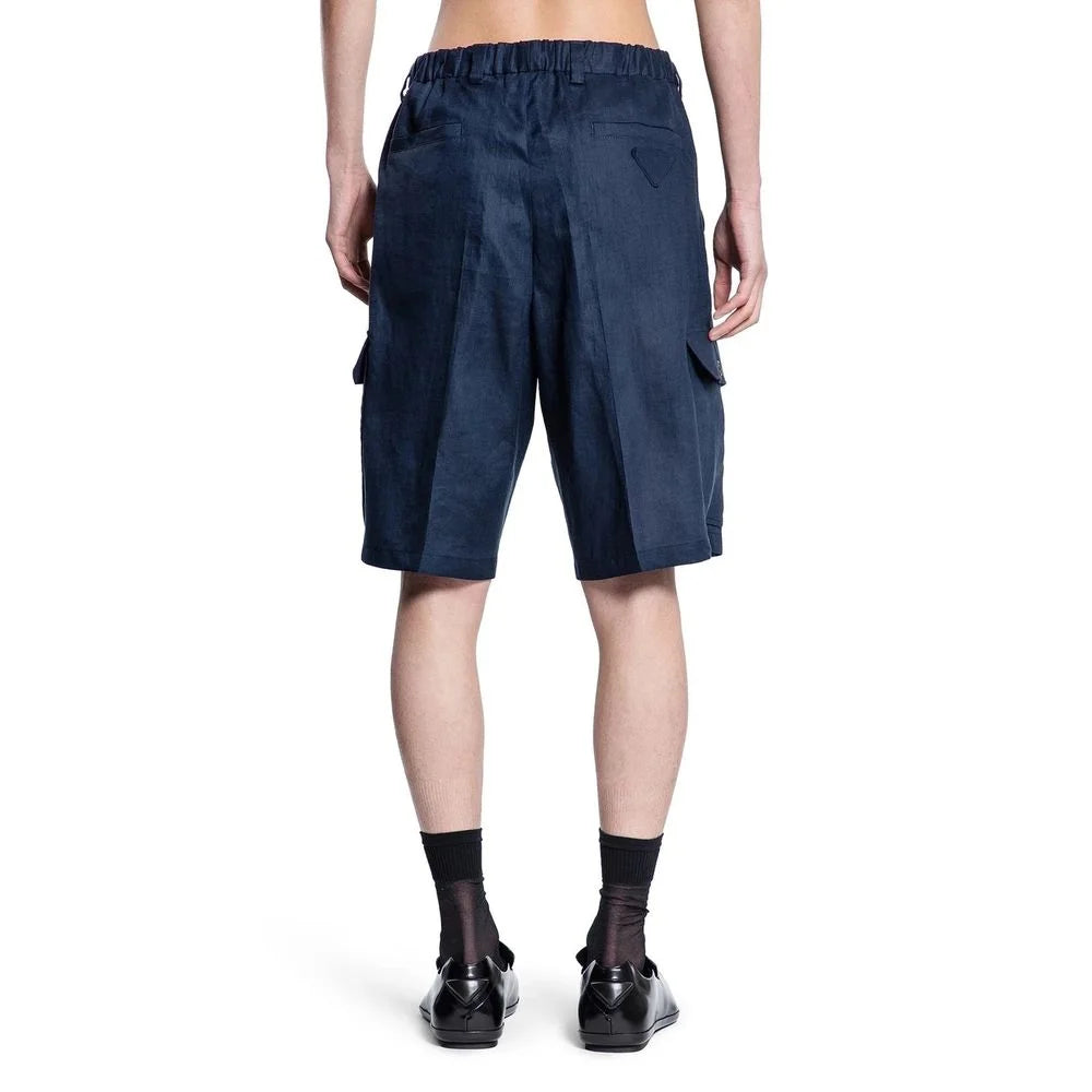 Prada Blå Linen Bermuda Shorts - 48 | M