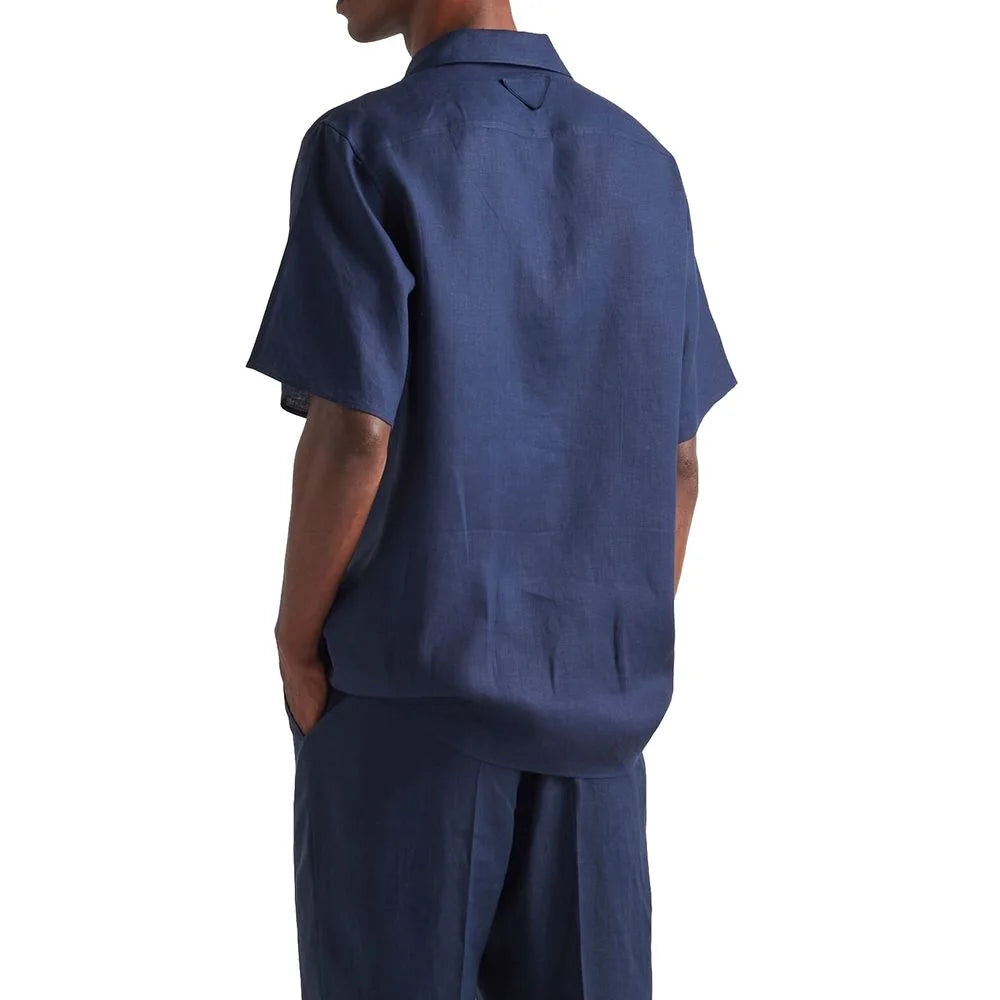 Prada Blue Linen Shortsleeve Shirt - L