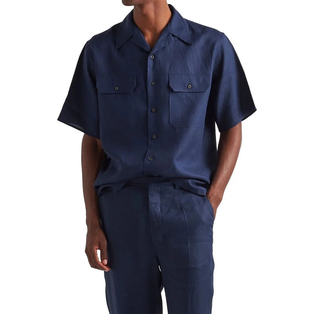 Prada Blue Linen Shortsleeve Shirt - L