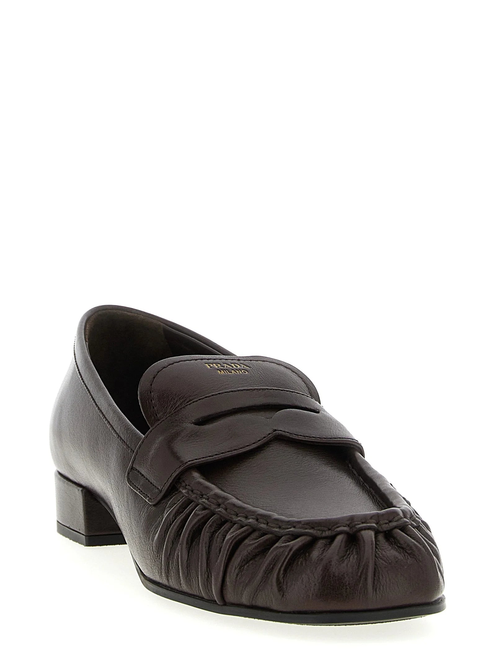 Prada Brown Buffalo Leather Slip-On Loafers - EU37.5/US7.5