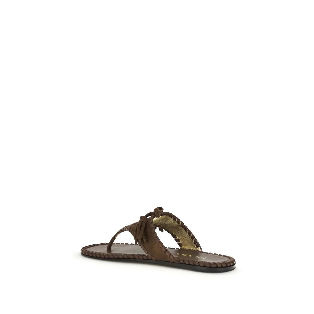 Prada Bruin Kalfsleer Bos Taurus Platte Sandalen