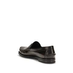 Prada Brown Calf Leather Bos Taurus Slip-On Loafers