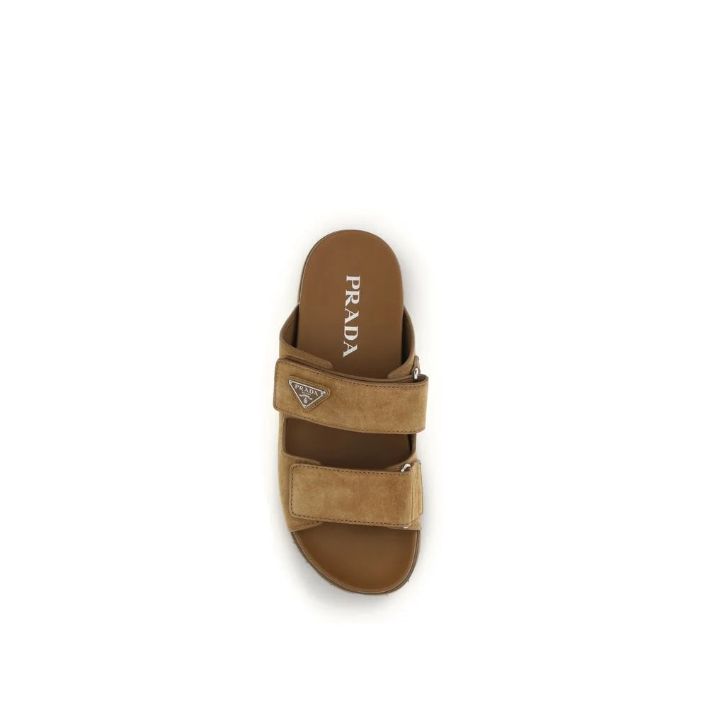 Prada Brown Calf Leather Bos Taurus Strap-On Sandals - EU41.5/US8.5