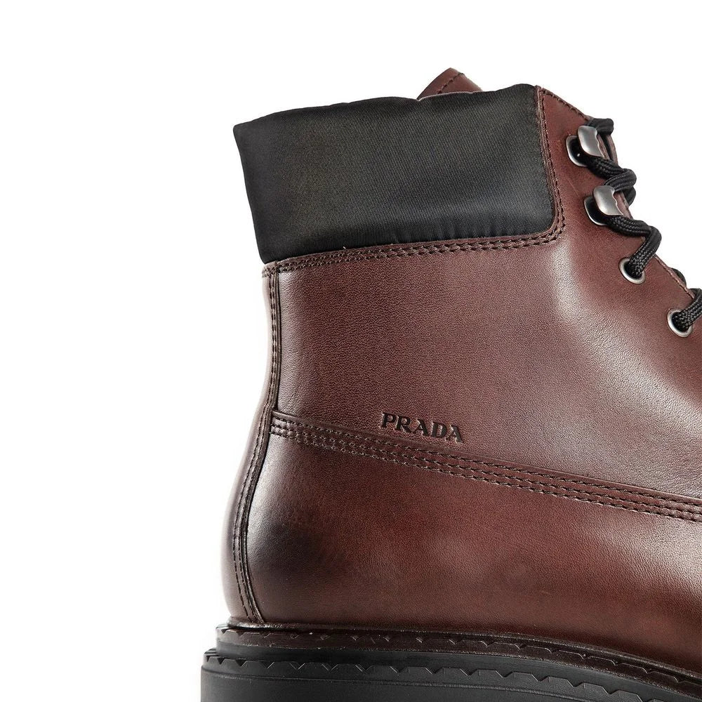Prada Brown Calfskin Lace-Up Boots - EU41/US8