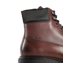 Prada Brown Calfskin Lace-Up Boots - EU41/US8