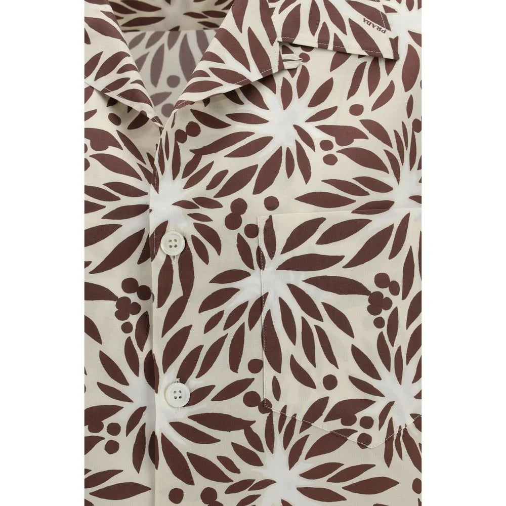 Prada Brown Cotton Pattern Shirt - XL