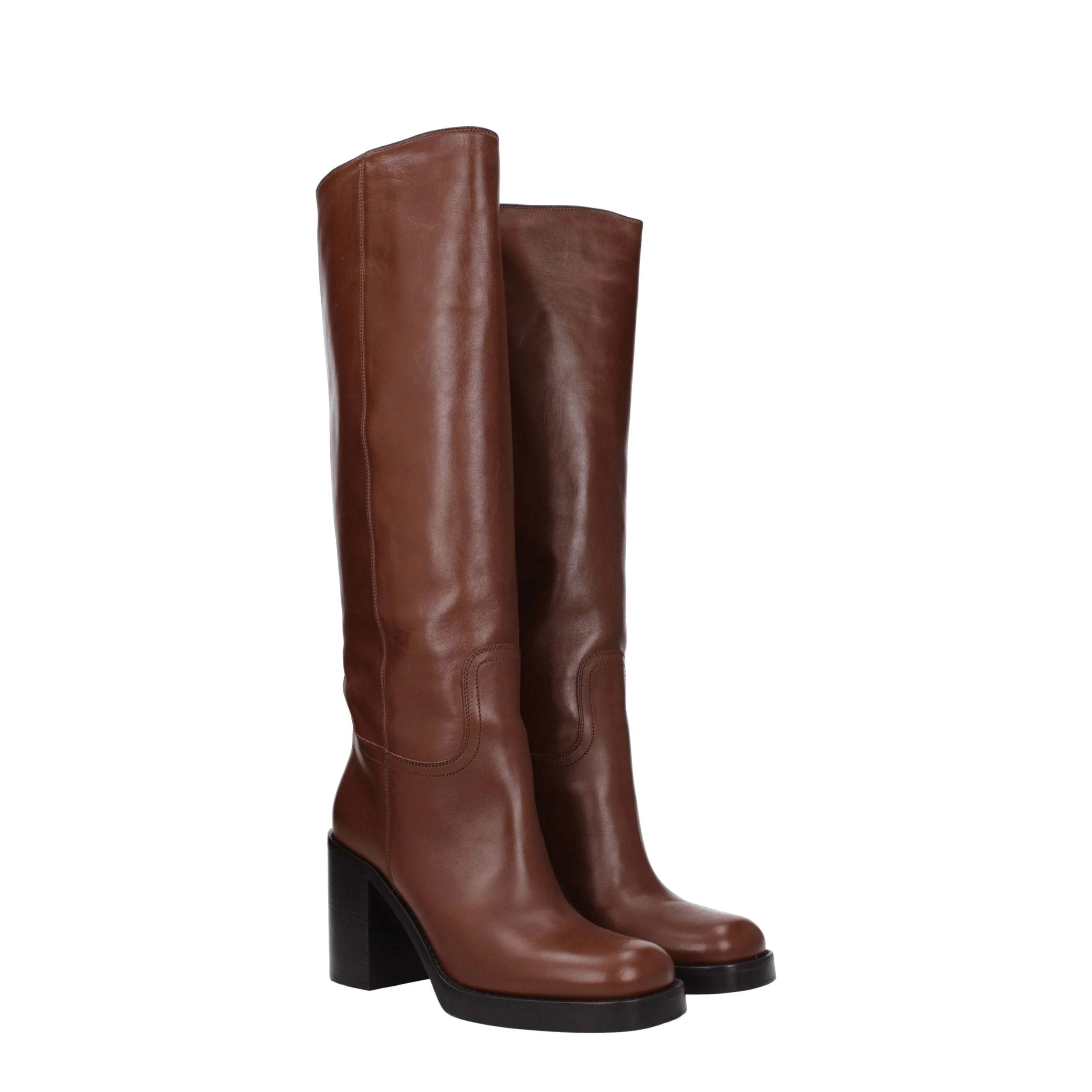 Prada Brown Leather High Heel Boots - Boots