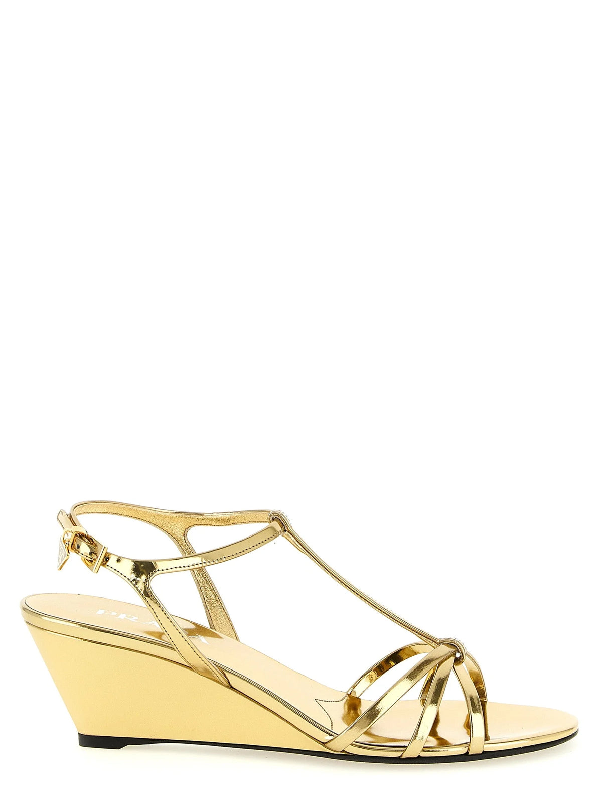 Prada Gold Calfskin Wedge Sandals - EU40/US10