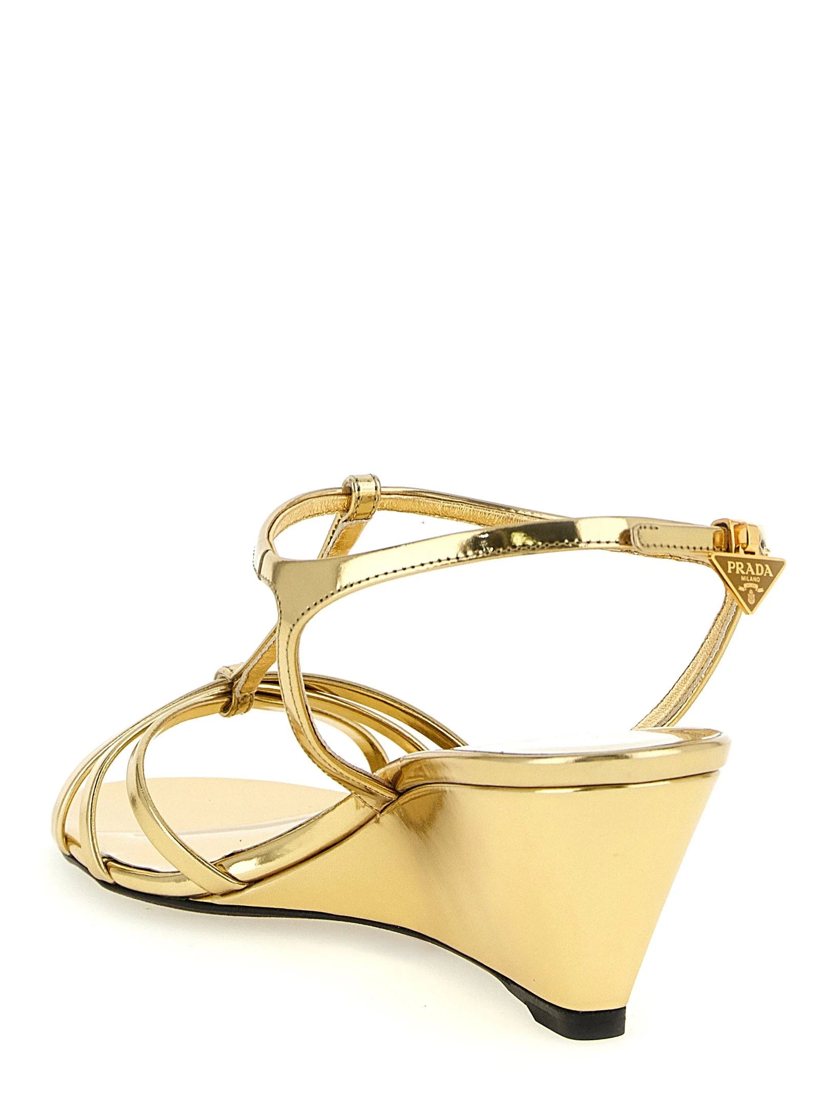 Prada Gold Calfskin Wedge Sandals - EU40/US10