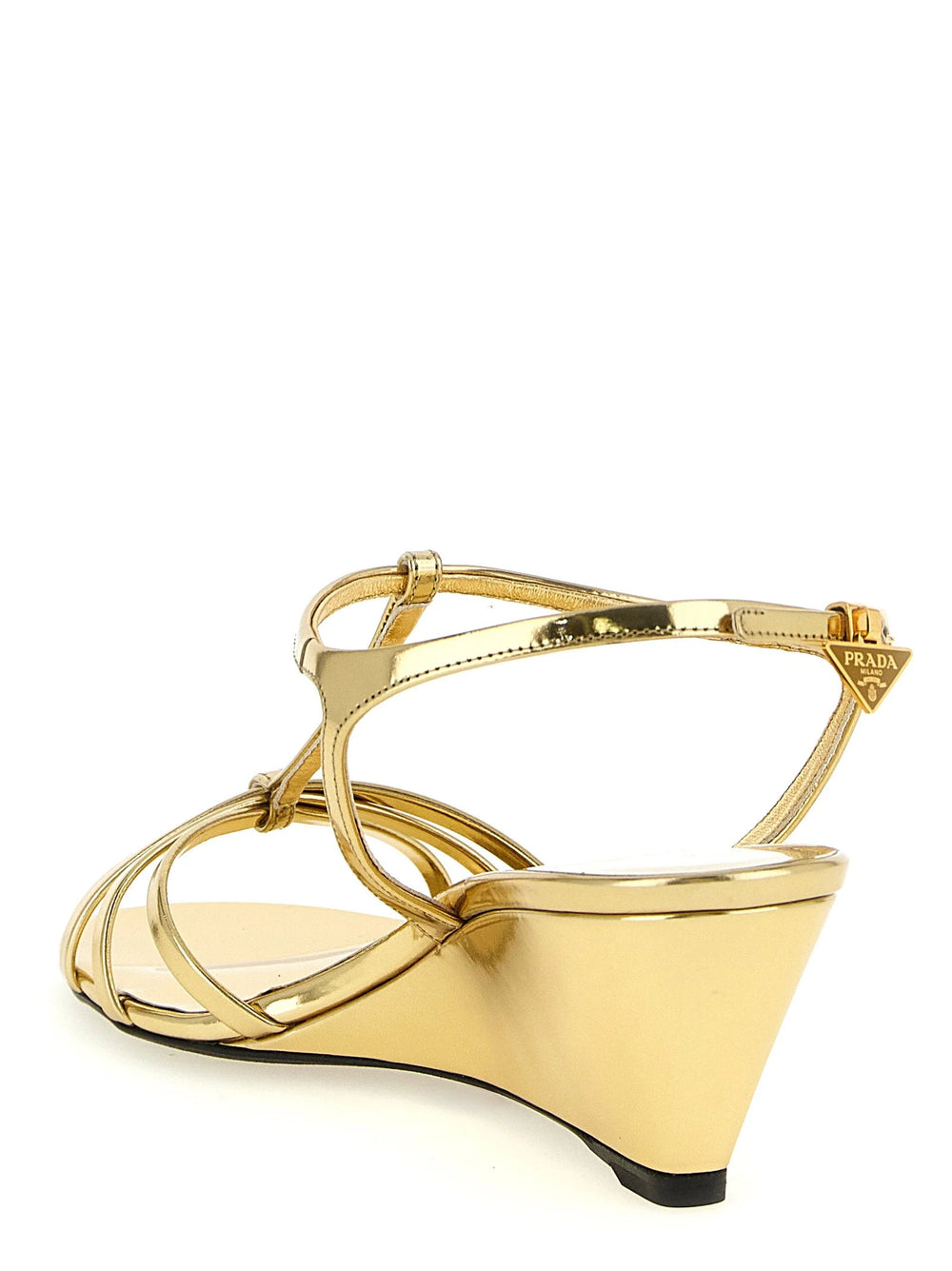 Prada Gold Calfskin Wedge Sandals - EU40/US10
