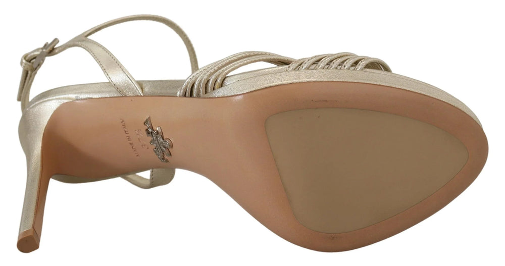 Prada Gold Leather Sandals Ankle Strap Heels Stiletto Sandal - Sandals