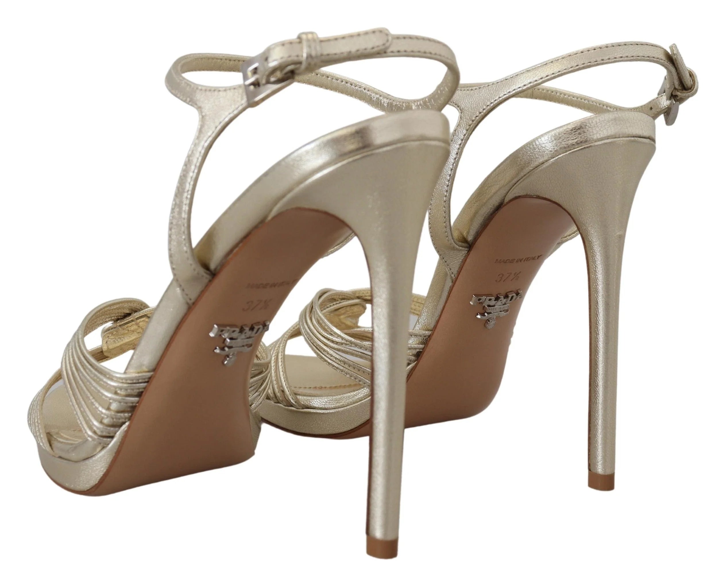 Prada Gold Leather Sandals Ankle Strap Heels Stiletto Sandal - Sandals