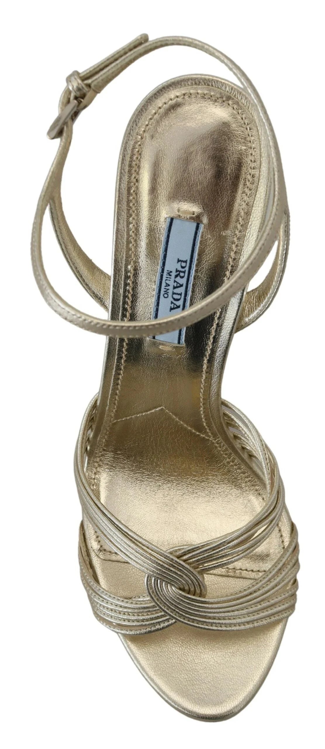 Prada Gold Leather Sandals Ankle Strap Heels Stiletto Sandal - EU36.5/US6