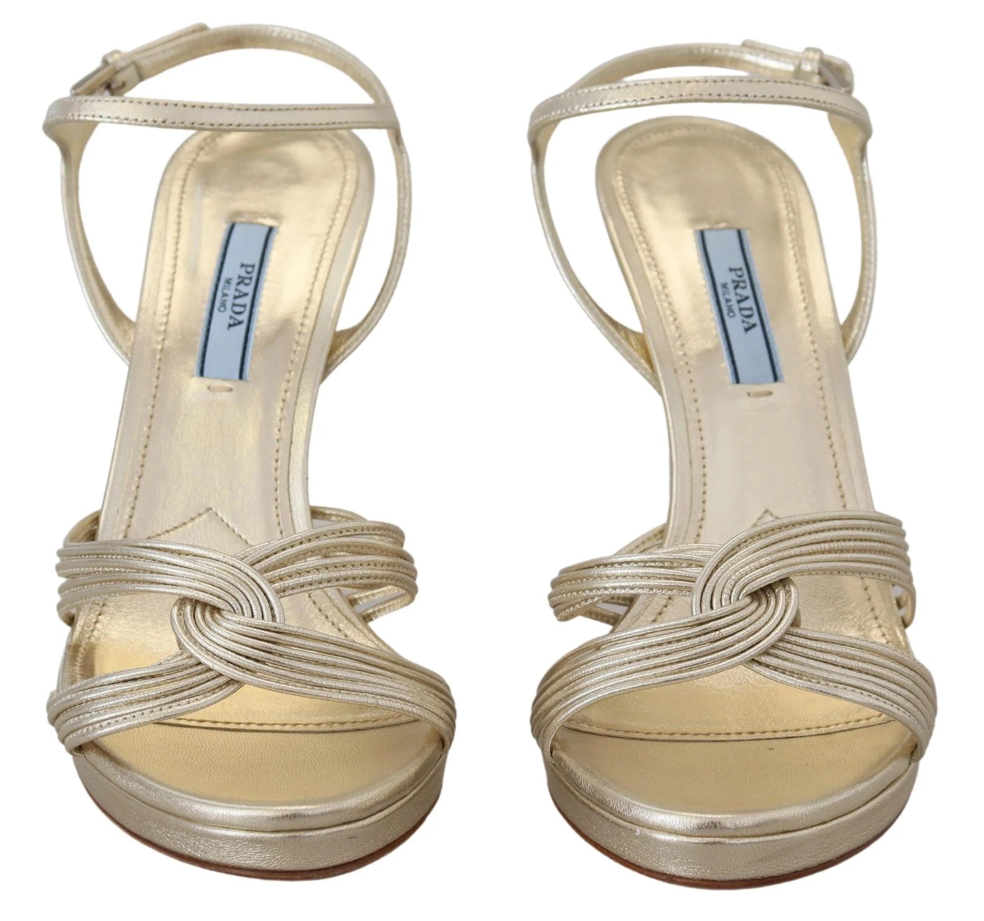 Prada Gold Leather Sandals Ankle Strap Heels Stiletto Sandal - EU36.5/US6