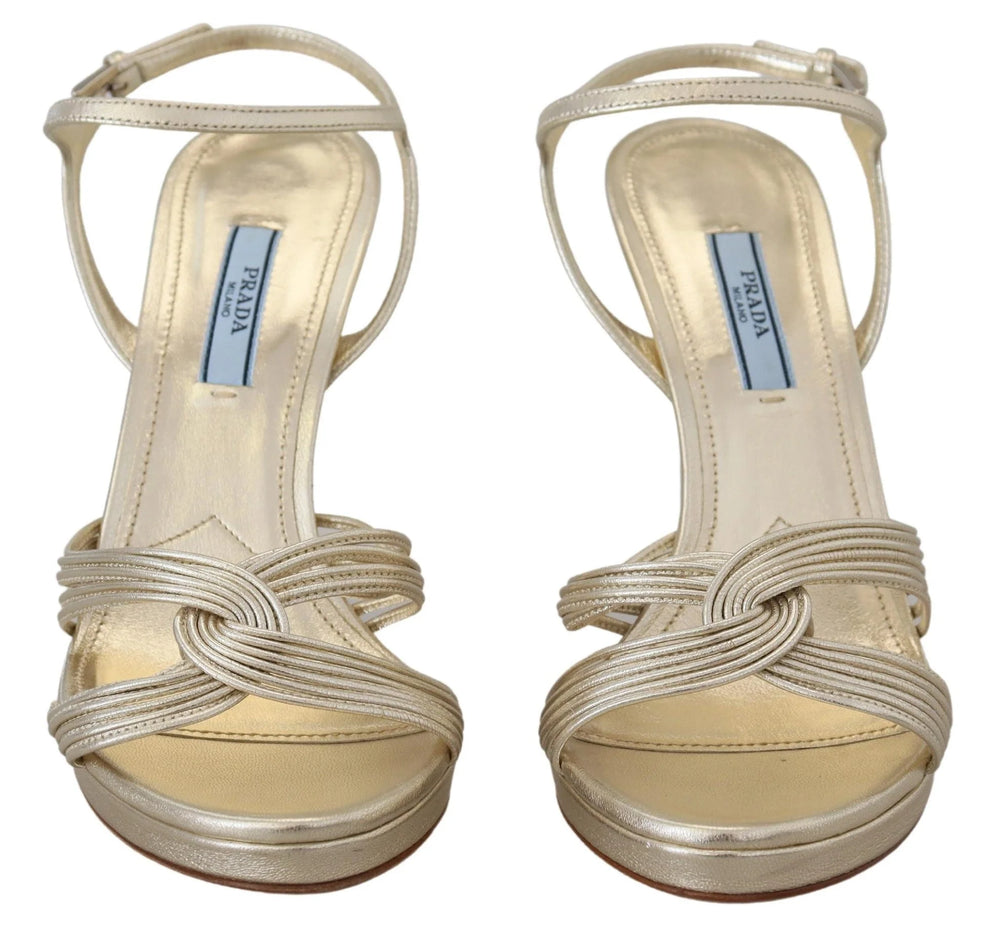 Prada Gold Leather Sandals Ankle Strap Heels Stiletto Sandal - EU36.5/US6