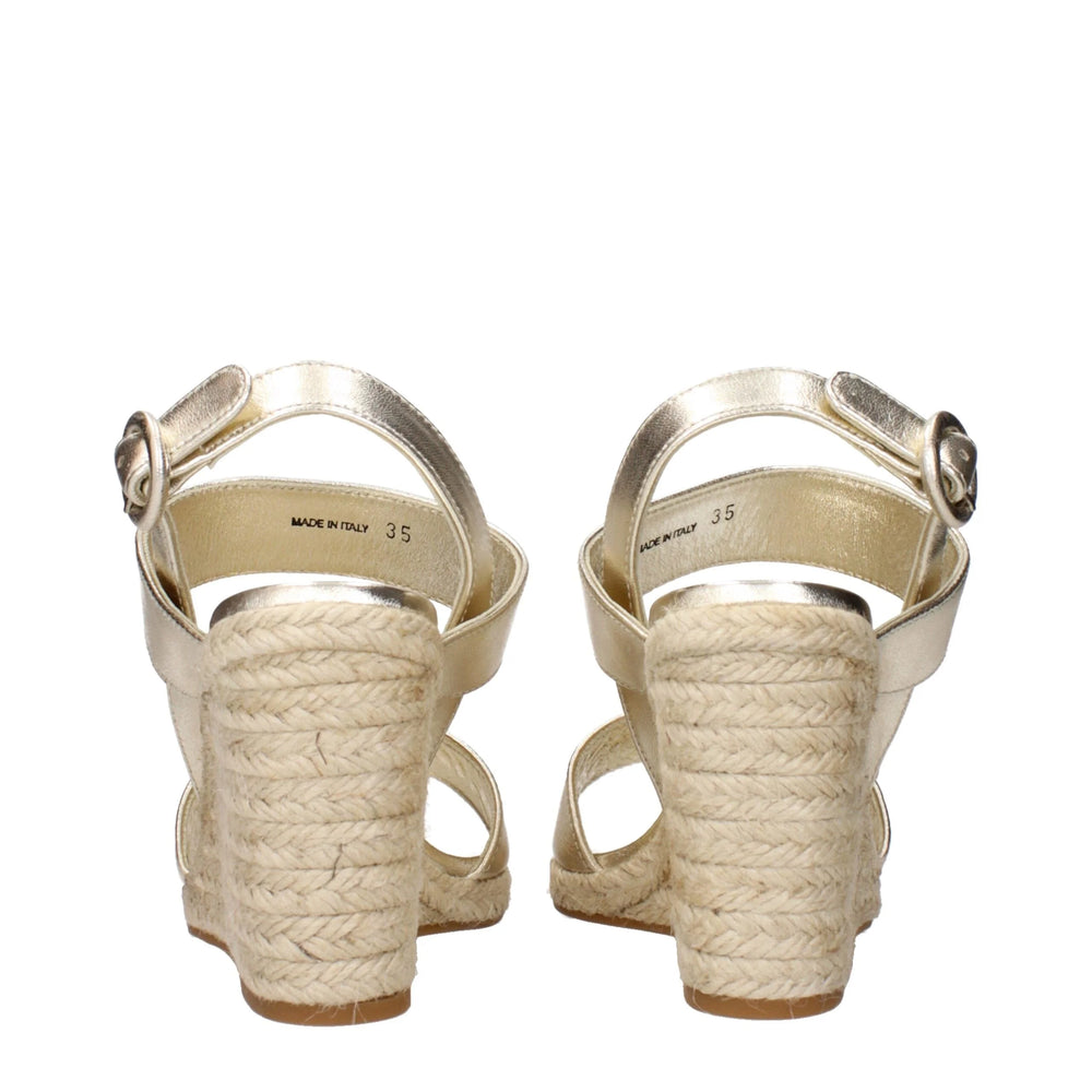 Prada Gold Leather Wedges Sandals