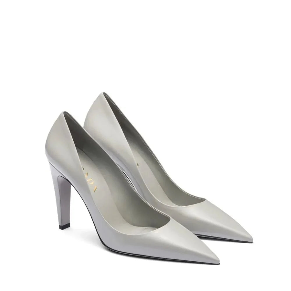 Prada Gray Leather High Heel Pumps - EU36.5/US6.5