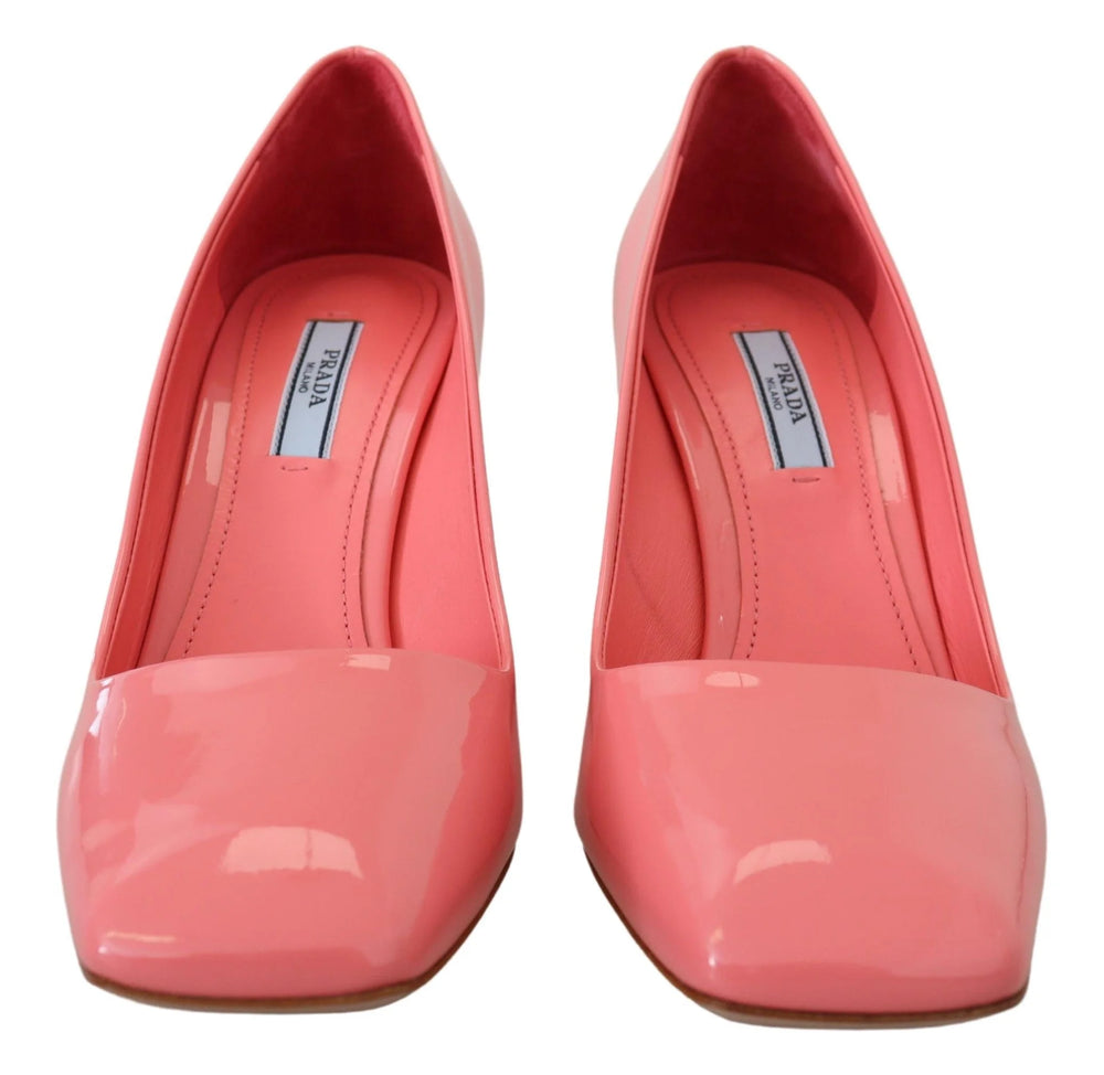 Prada Pink Patent Leather Block Heels Pumps Classic - Heels