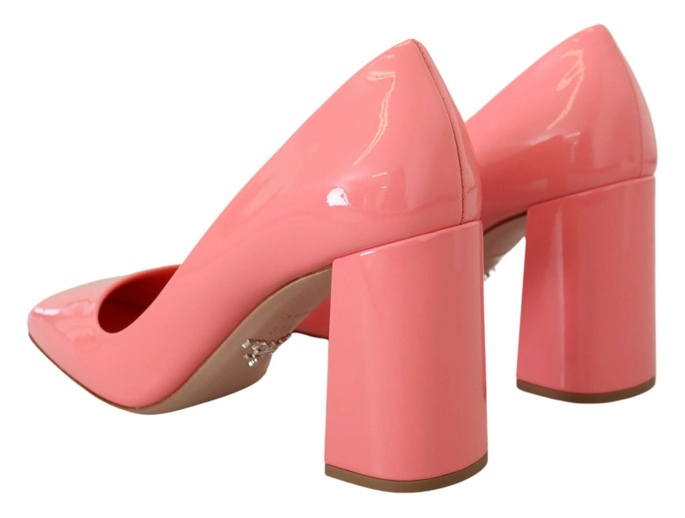 Prada Pink Patent Leather Block Heels Pumps Classic - Heels