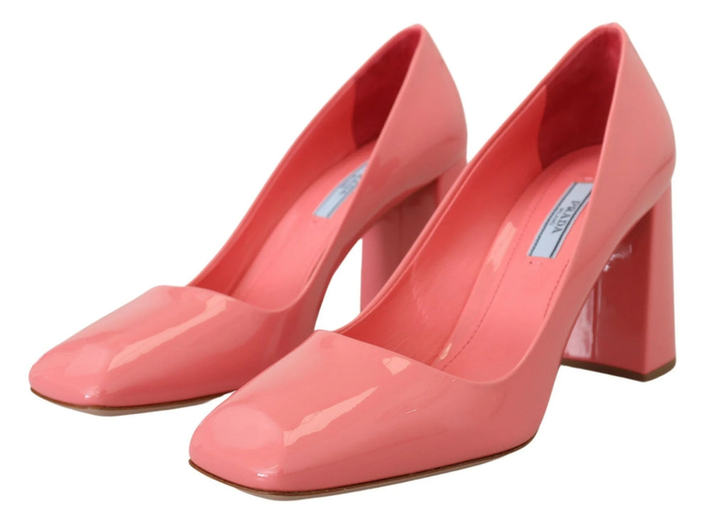 Prada Pink Patent Leather Block Heels Pumps Classic - Heels