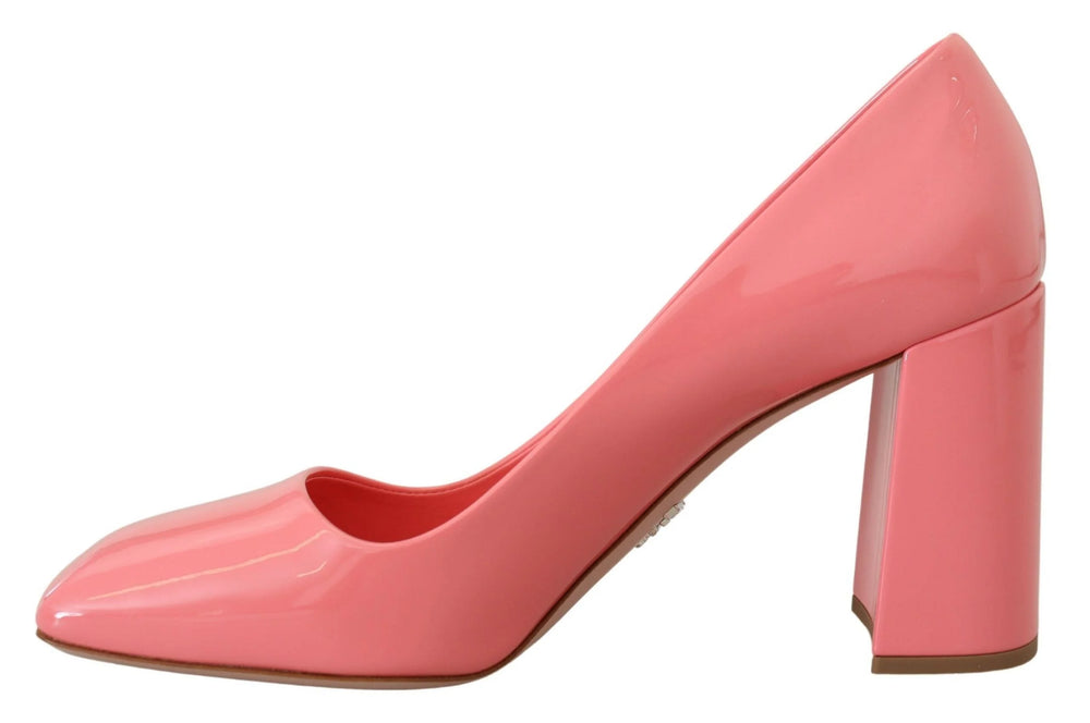 Prada Pink Patent Leather Block Heels Pumps Classic - Heels