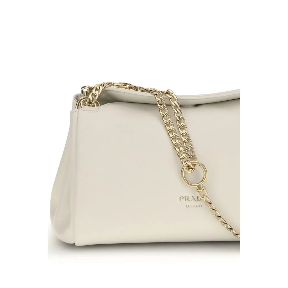 Bolsa de ombro em couro de bezerro branco Prada Bos Taurus