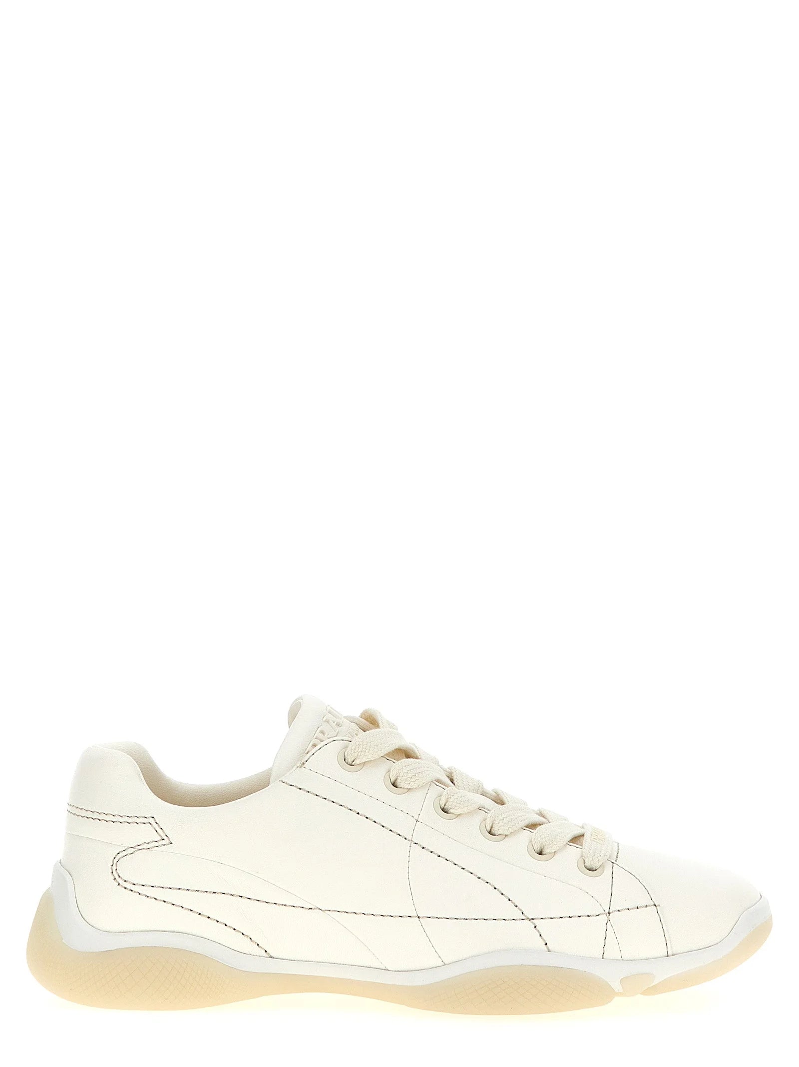 Prada White Lamb Leather Low Top Sneakers