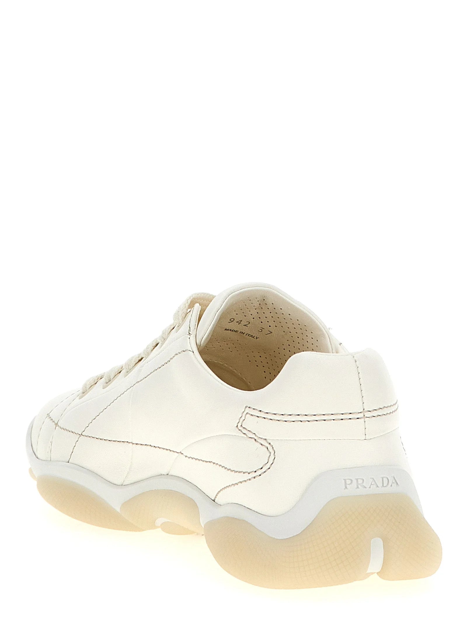 Prada White Lamb Leather Low Top Sneakers