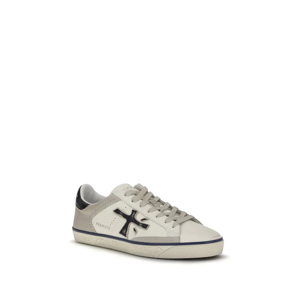 Premiata White Calf Leather Bos Taurus Low Top Sneakers