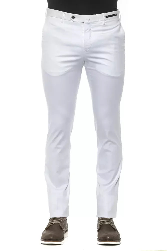 PT Torino White Cotton Men Slim Trouser - IT54 | XXL - Trousers