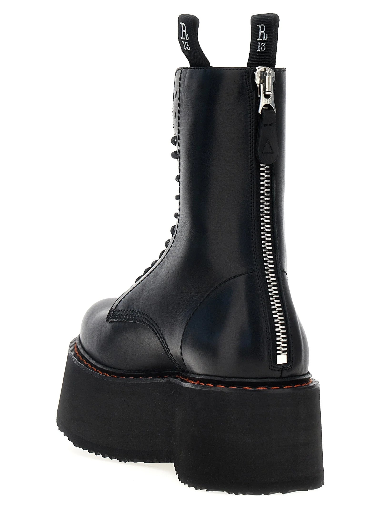 R13 Black Cowhide Lace-Up Boots