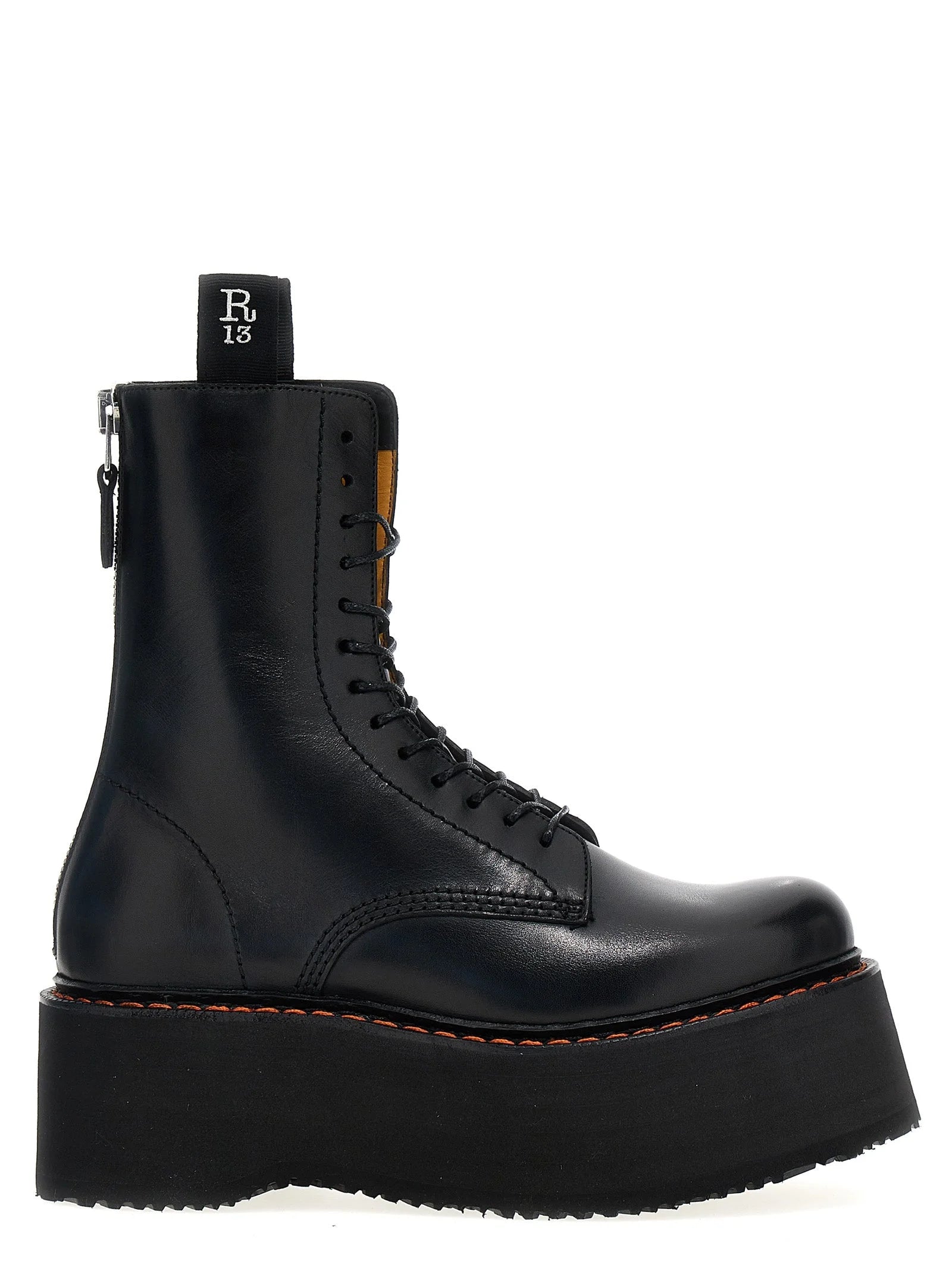 R13 Black Cowhide Lace-Up Boots