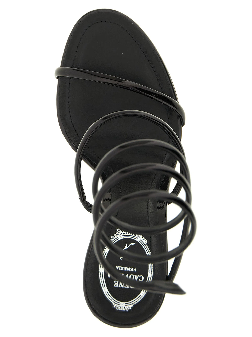 RENE CAOVILLA Black Calfskin Stiletto Heel Sandals
