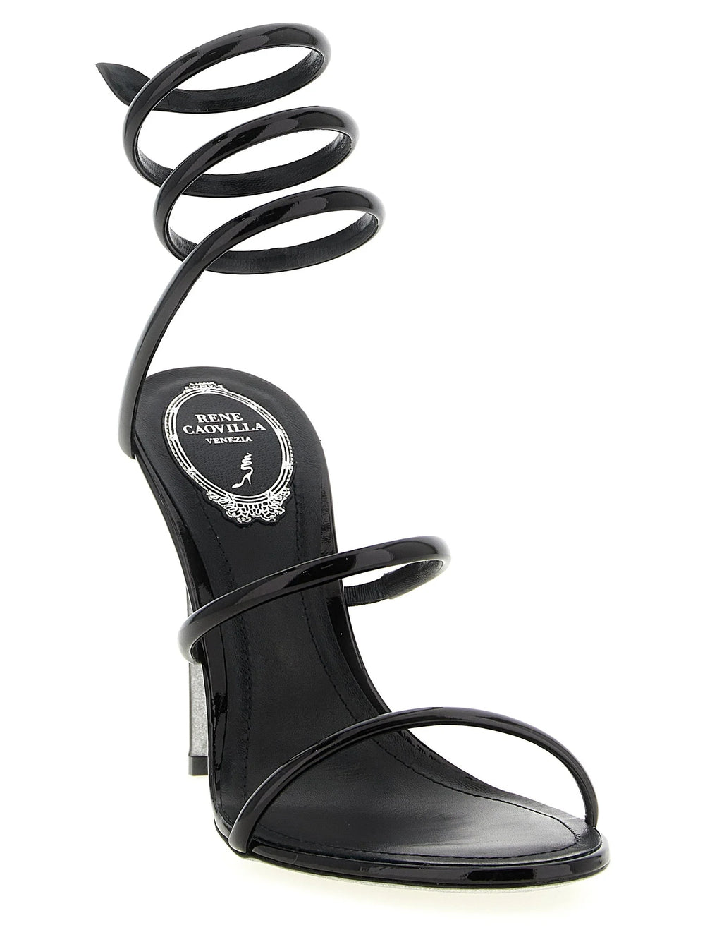 RENE CAOVILLA Black Calfskin Stiletto Heel Sandals