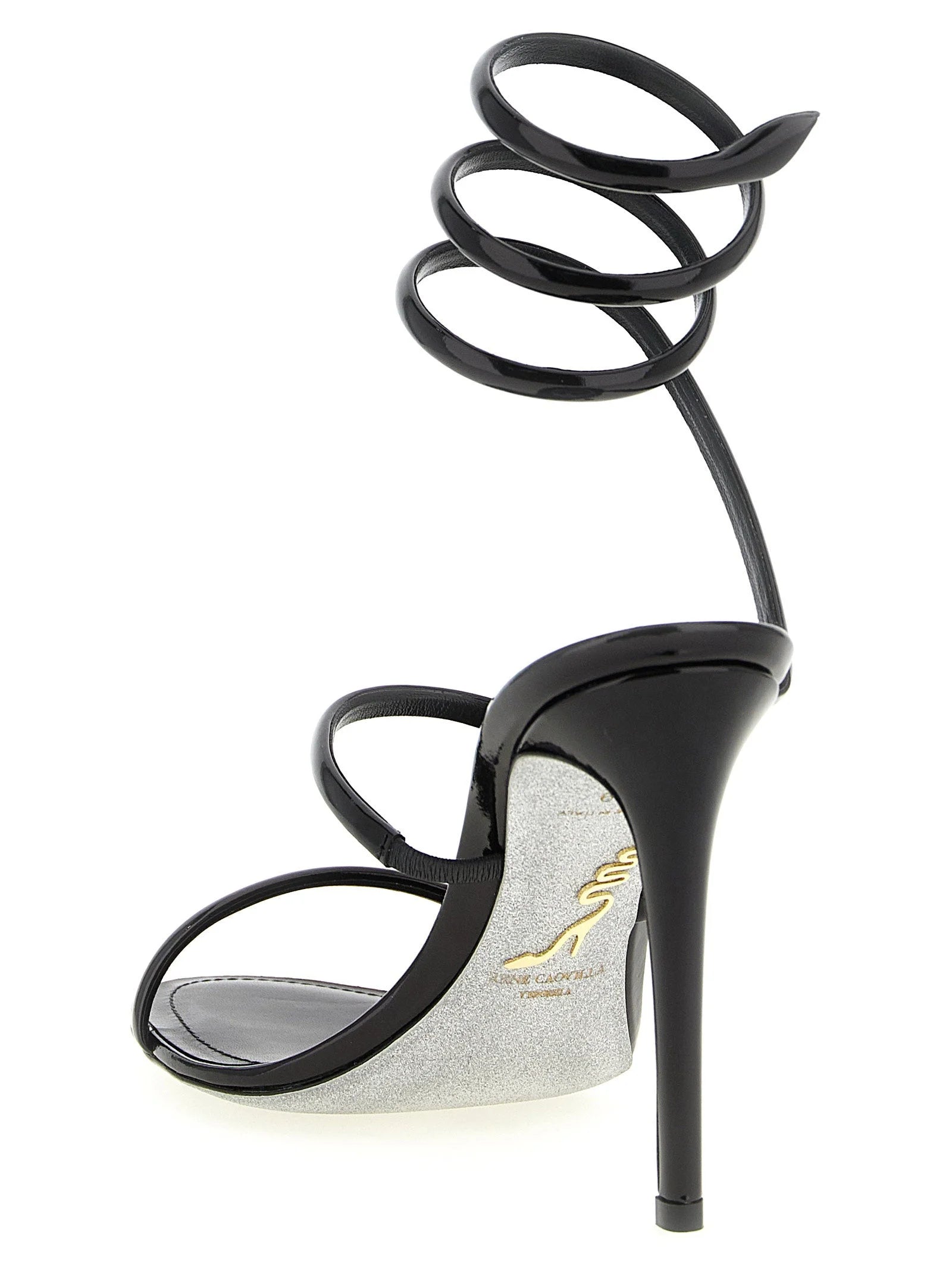 RENE CAOVILLA Black Calfskin Stiletto Heel Sandals