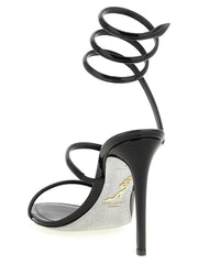 RENE CAOVILLA Black Calfskin Stiletto Heel Sandals