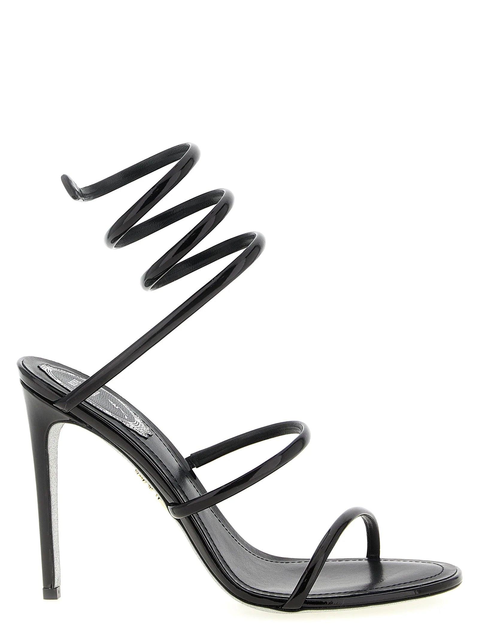RENE CAOVILLA Black Calfskin Stiletto Heel Sandals