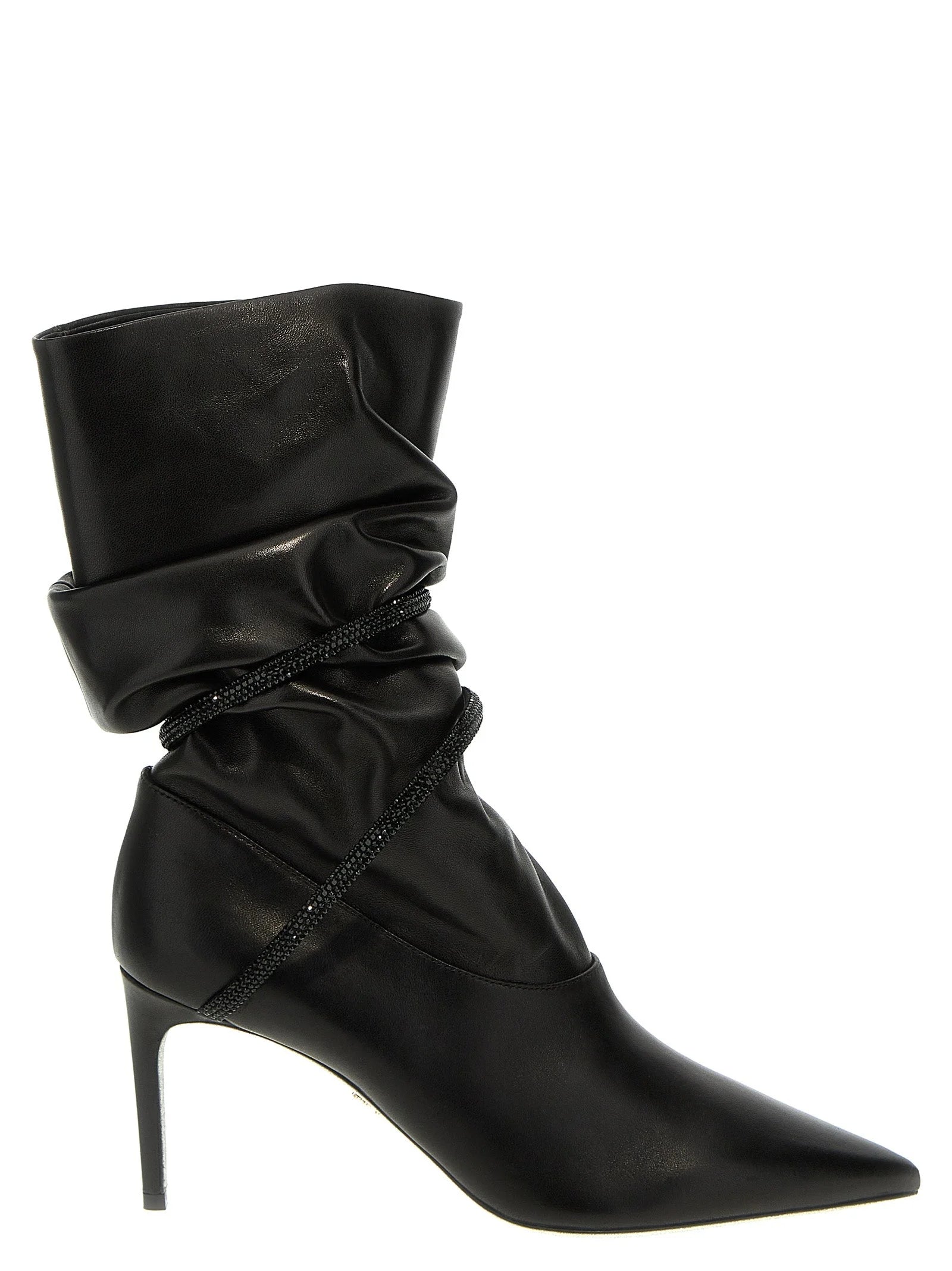 RENE CAOVILLA Black Lamb Leather Ankle Boots - EU38.5/US8.5