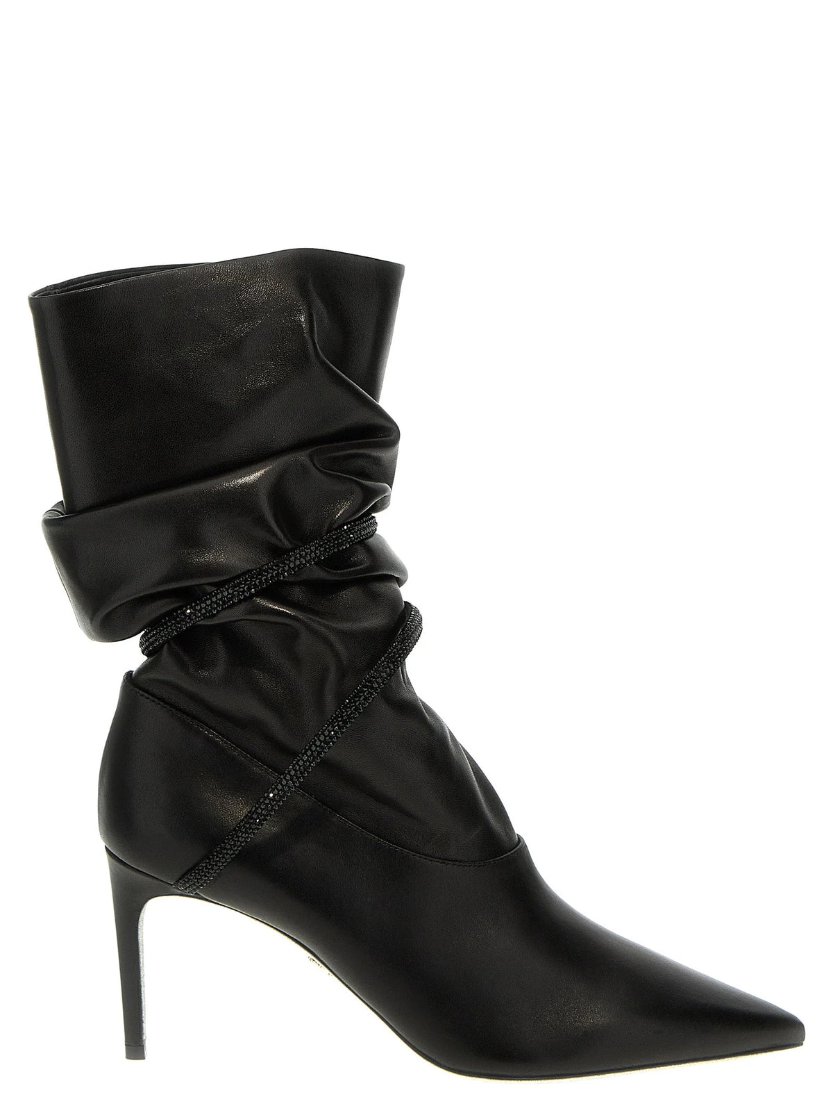 RENE CAOVILLA Black Lamb Leather Ankle Boots - EU38.5/US8.5