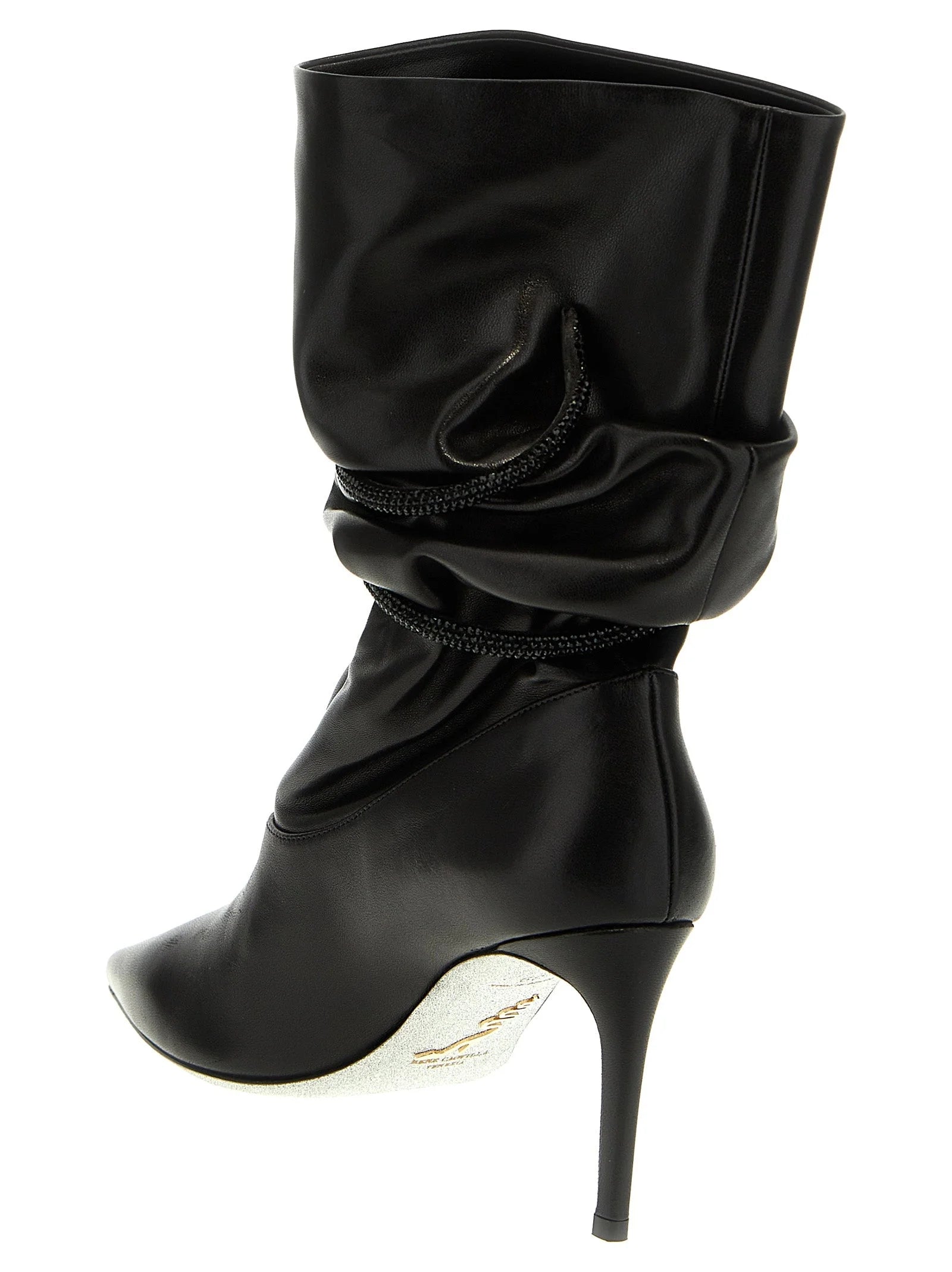 RENE CAOVILLA Black Lamb Leather Ankle Boots - EU38.5/US8.5