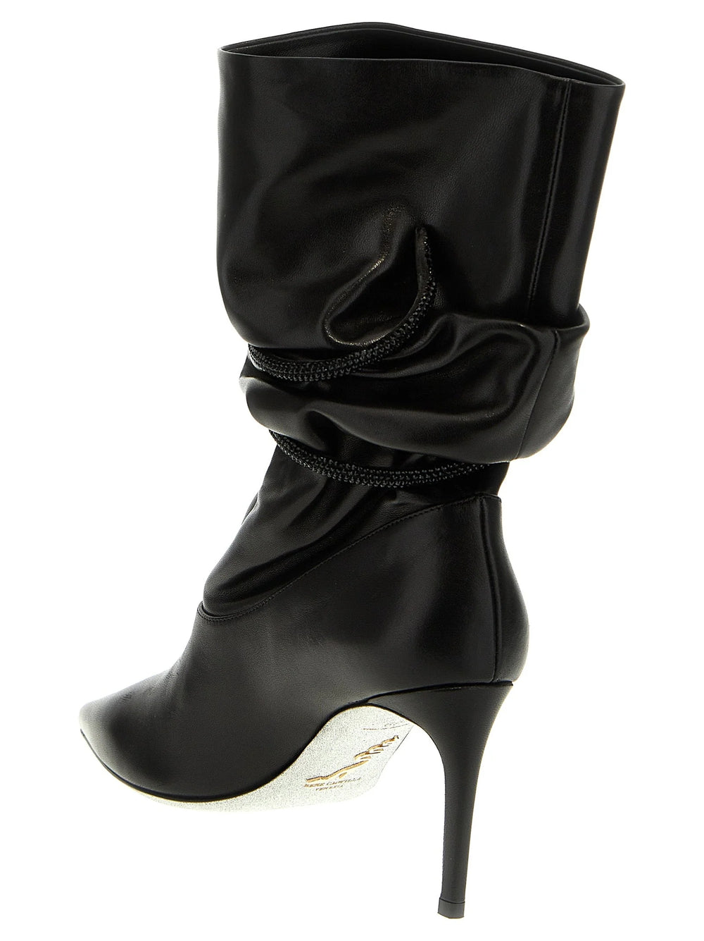 RENE CAOVILLA Black Lamb Leather Ankle Boots - EU38.5/US8.5