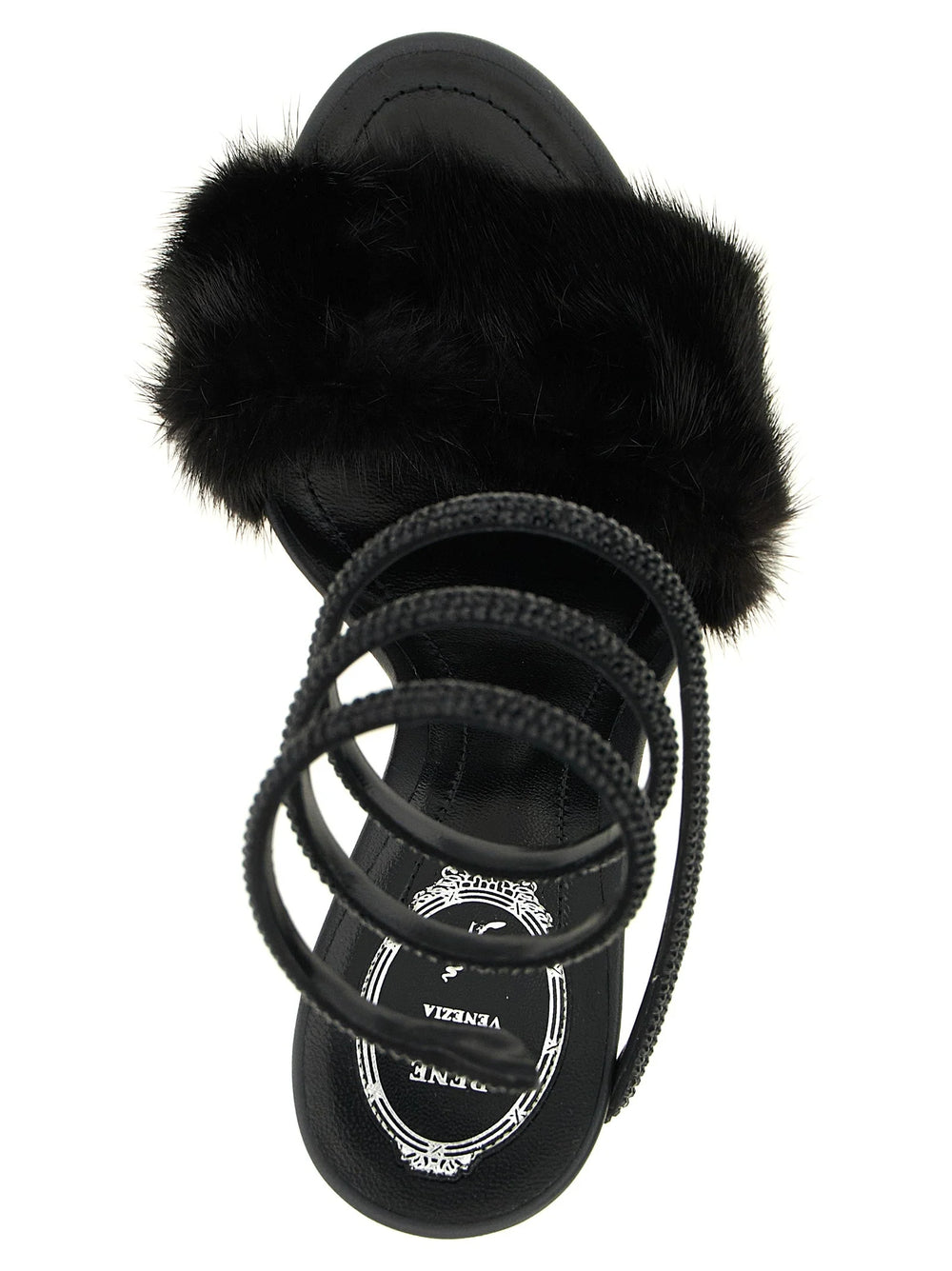 RENE CAOVILLA Black Leather Stiletto Heel Sandals