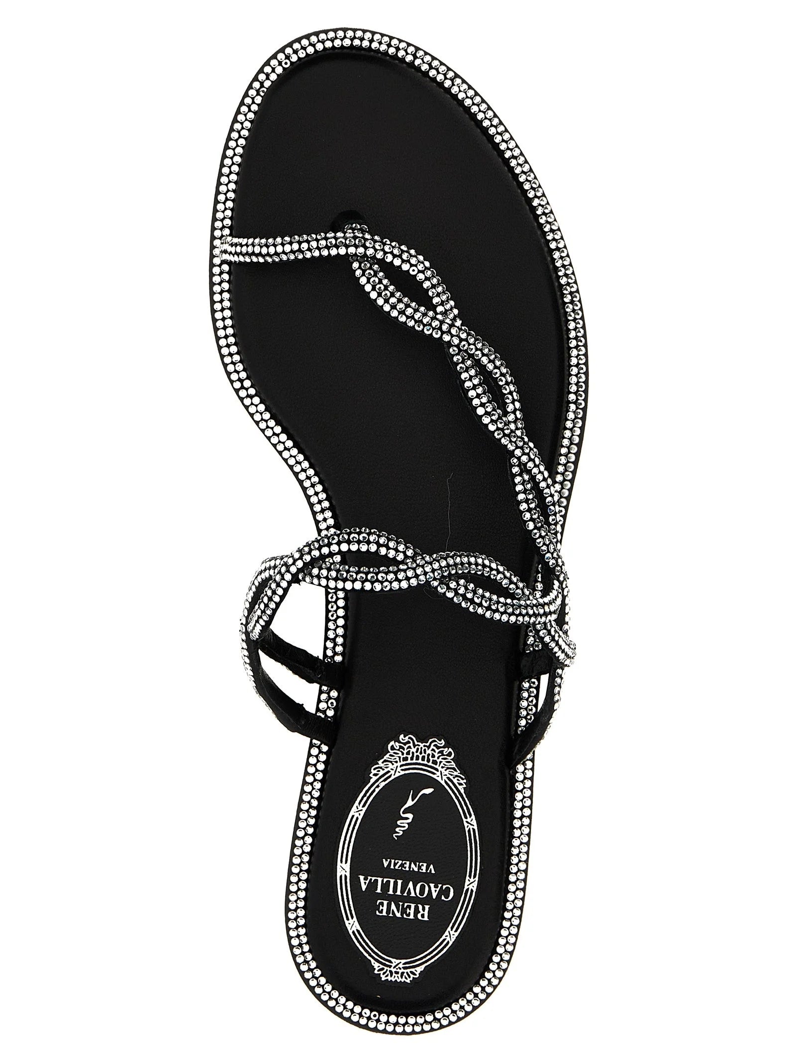 RENE CAOVILLA Black Satin Slides
