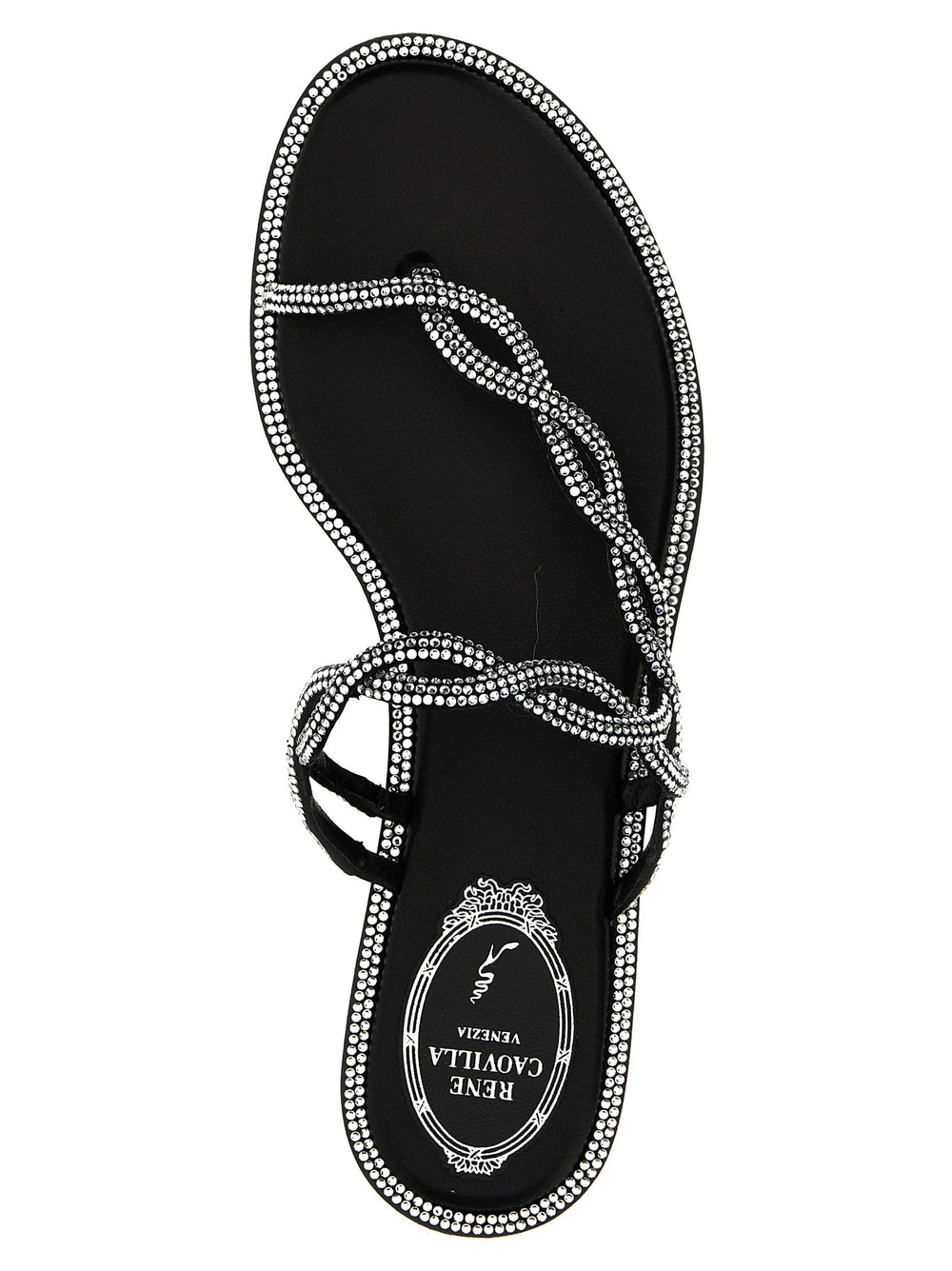 RENE CAOVILLA Black Satin Slides